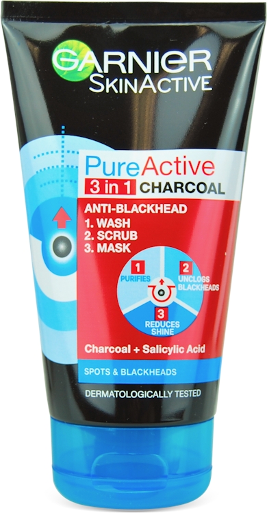 Photos - Facial Mask Garnier Pure Active 3-In-1 Charcoal Blackhead Mask Wash Scrub 150ml 