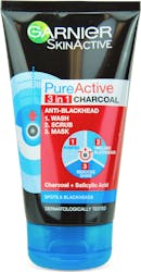 Garnier Pure Active 3In1 Charcoal Blackhead Mask Wash Scrub 150ml
