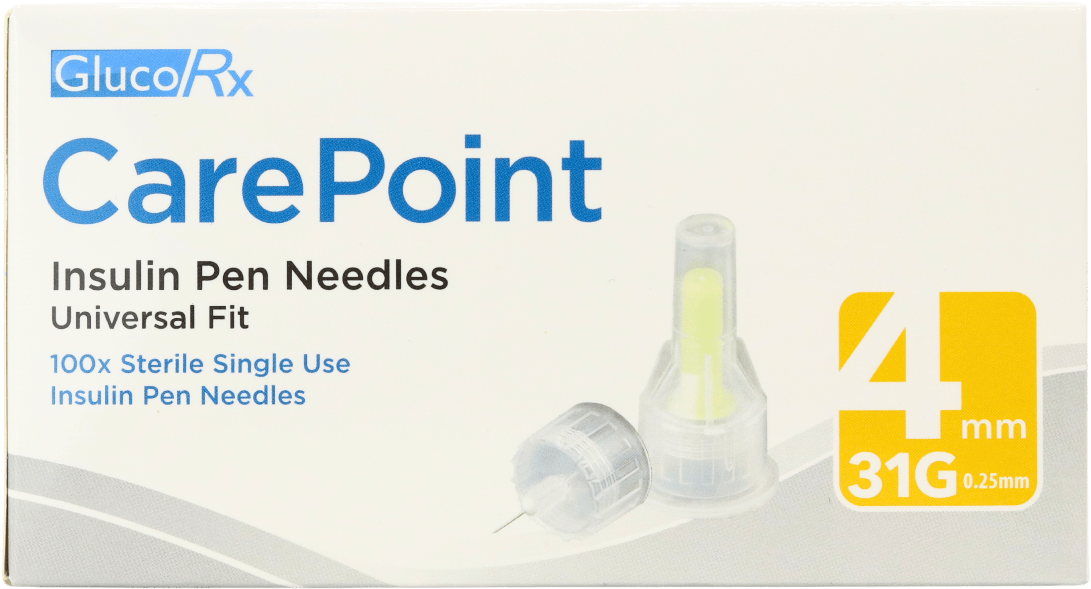 GlucoRx CarePoint Insulin Pen Needles 4mm 31G 100 Pack