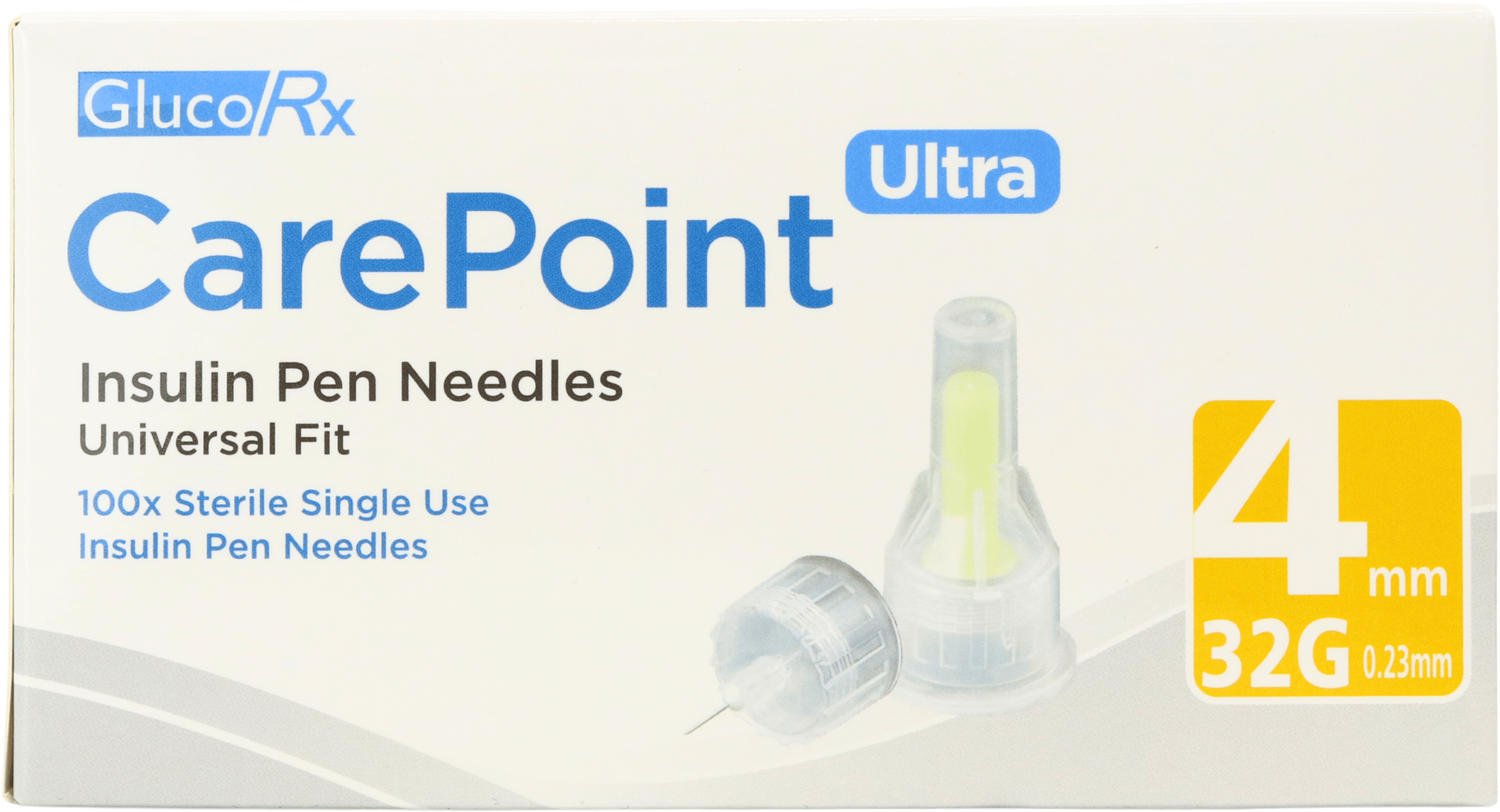 GlucoRx CarePoint Insulin Pen Needles 4mm 32G 100 pack