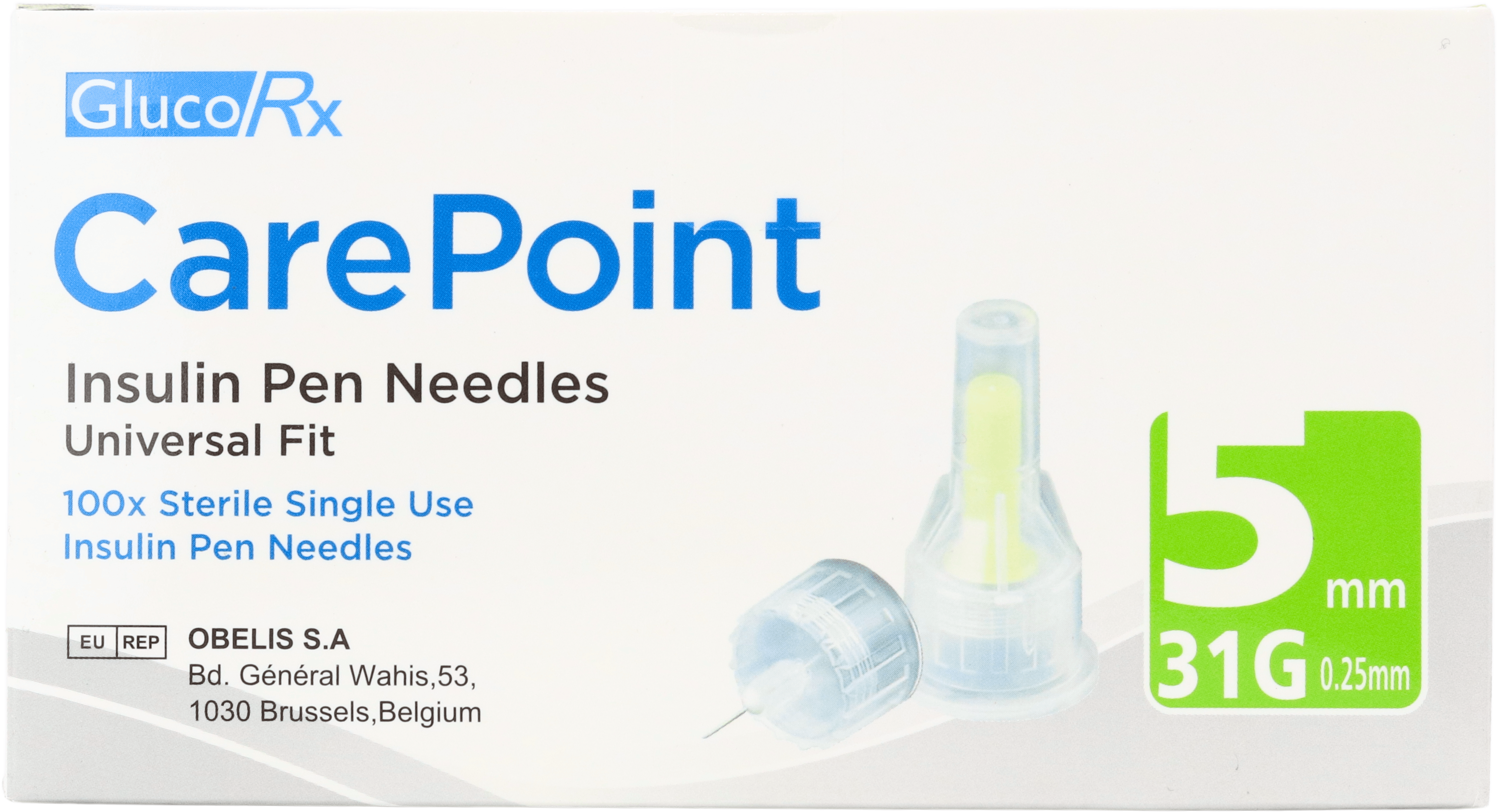 GlucoRx CarePoint Insulin Pen Needles 5mm 31G 100 Pack
