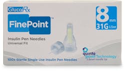 GlucoRx FinePoint Insulin Pen Needles 8mm 31G 100 Pack