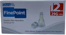 GlucoRx FinePoint Insulin Pen Needles 12mm 100 Pack