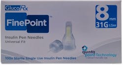 GlucoRx FinePoint Ultra 31G 8mm 100 Pack