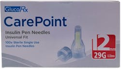 GlucoRx CarePoint Insulin Pen Needles 12mm 29G Pack Of 100