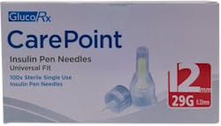 GlucoRx CarePoint Insulin Pen Needles 12mm 29G 100 Pack