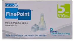 GlucoRx FinePoint Ultra 31G 5mm 100 Pack