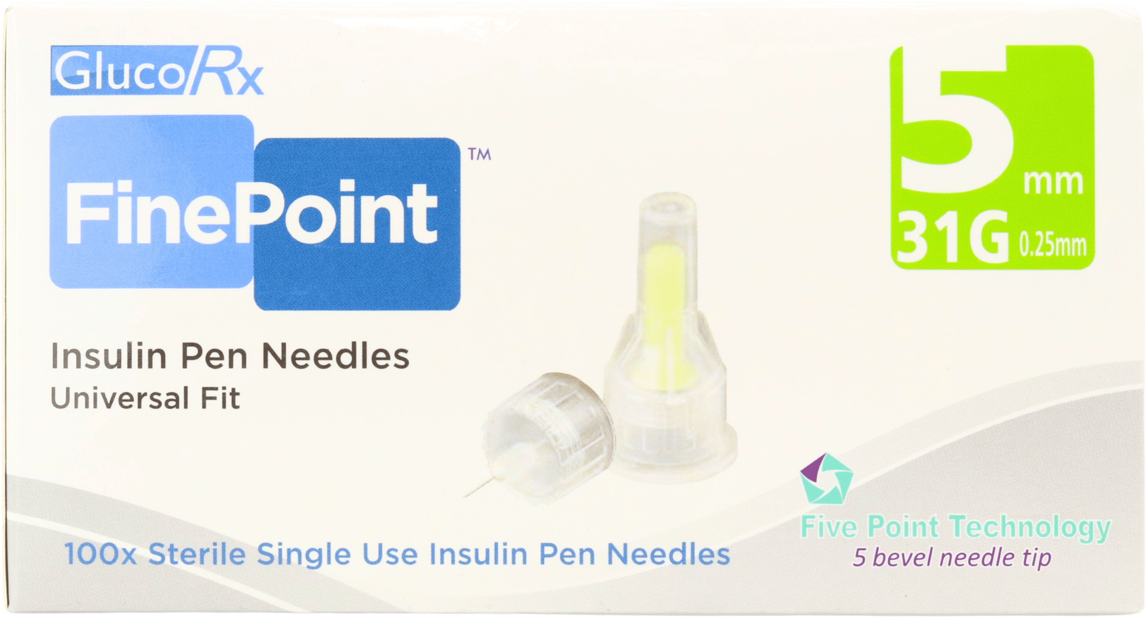 GlucoRx FinePoint Ultra 31G 5mm 100 Pack