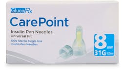 GlucoRx CarePoint Insulin Pen Needles 8mm 31G 100 Pack