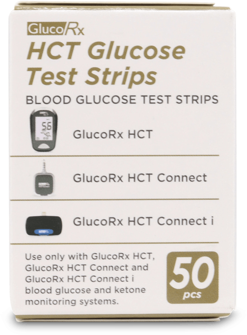 GlucoRx HCT Glucose Strips 50 pack medino