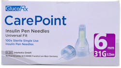 GlucoRx Insulin Pen Needles 31G 6mm 100 Pack