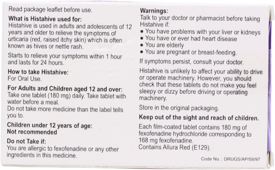 Histahive Fexofenadine 180mg 30 Tablets - 2