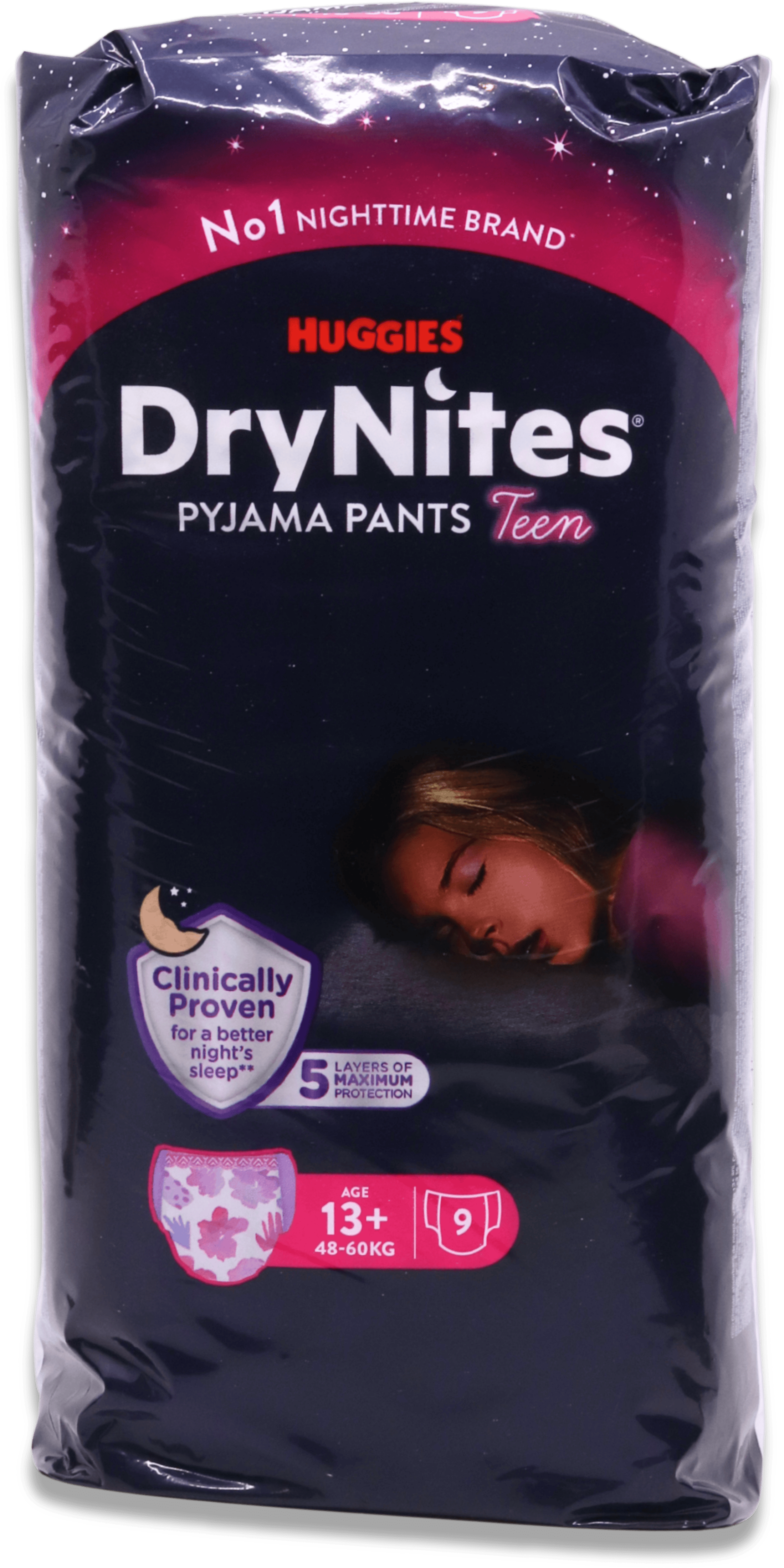 Huggies DryNites Pyjama Pants Teen Girl 13+ Years Nappies 9 Pack