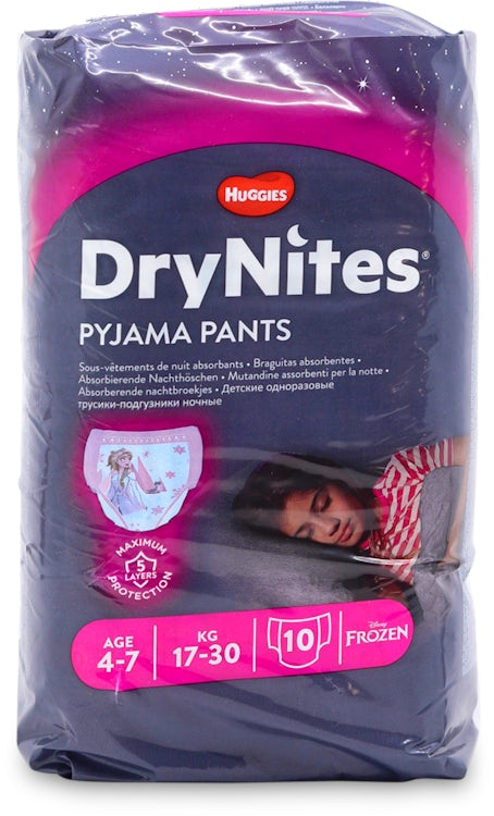 Huggies DryNites Sous-Vêtements de Nuit Absorbants (fille 4-7ans) x16 (lot  de 2 soit 32 sous-vêtements) 