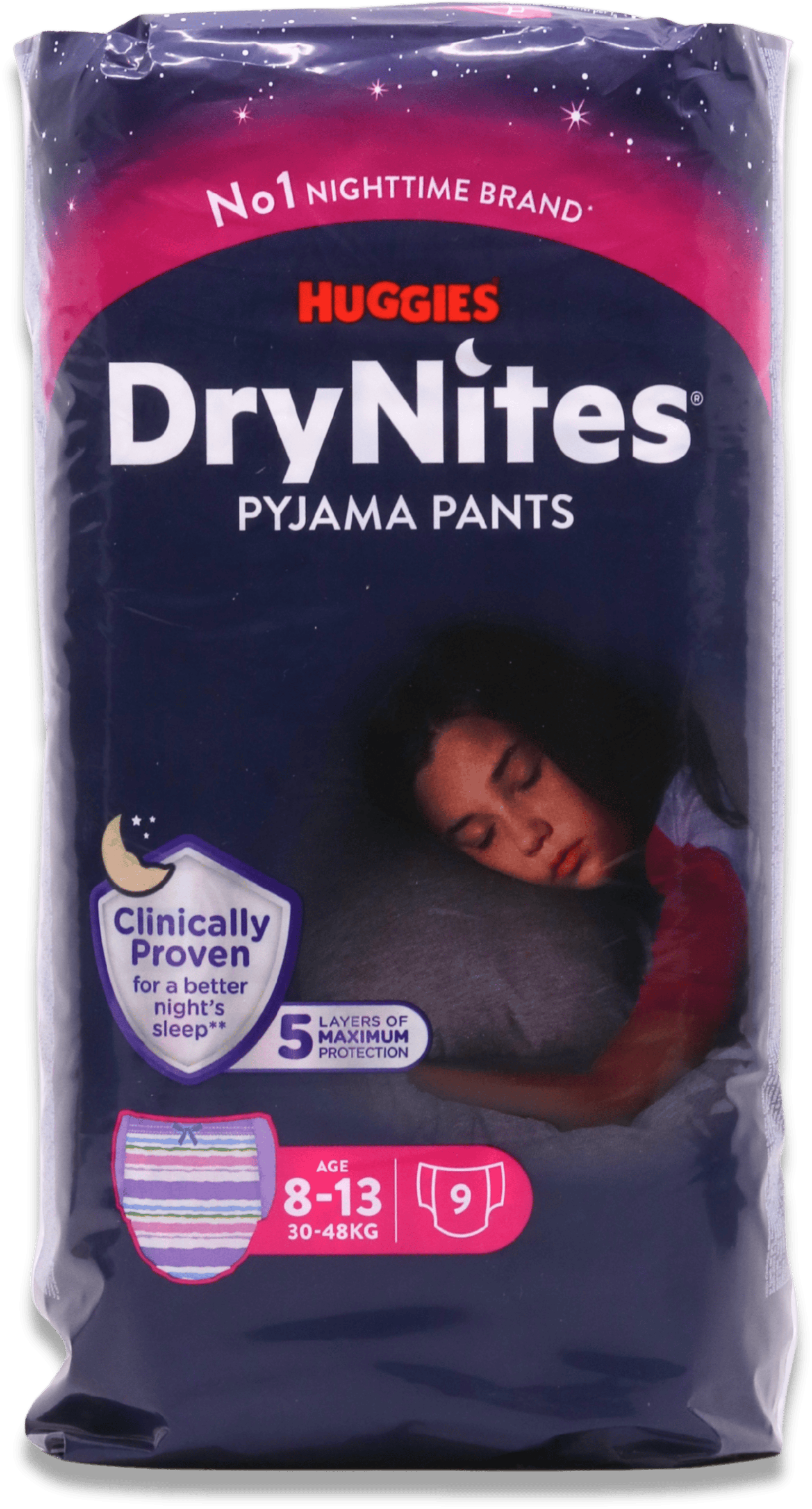 Huggies DryNites Pyjama Pants Girl 8-13 Years Nappies 9 Pack