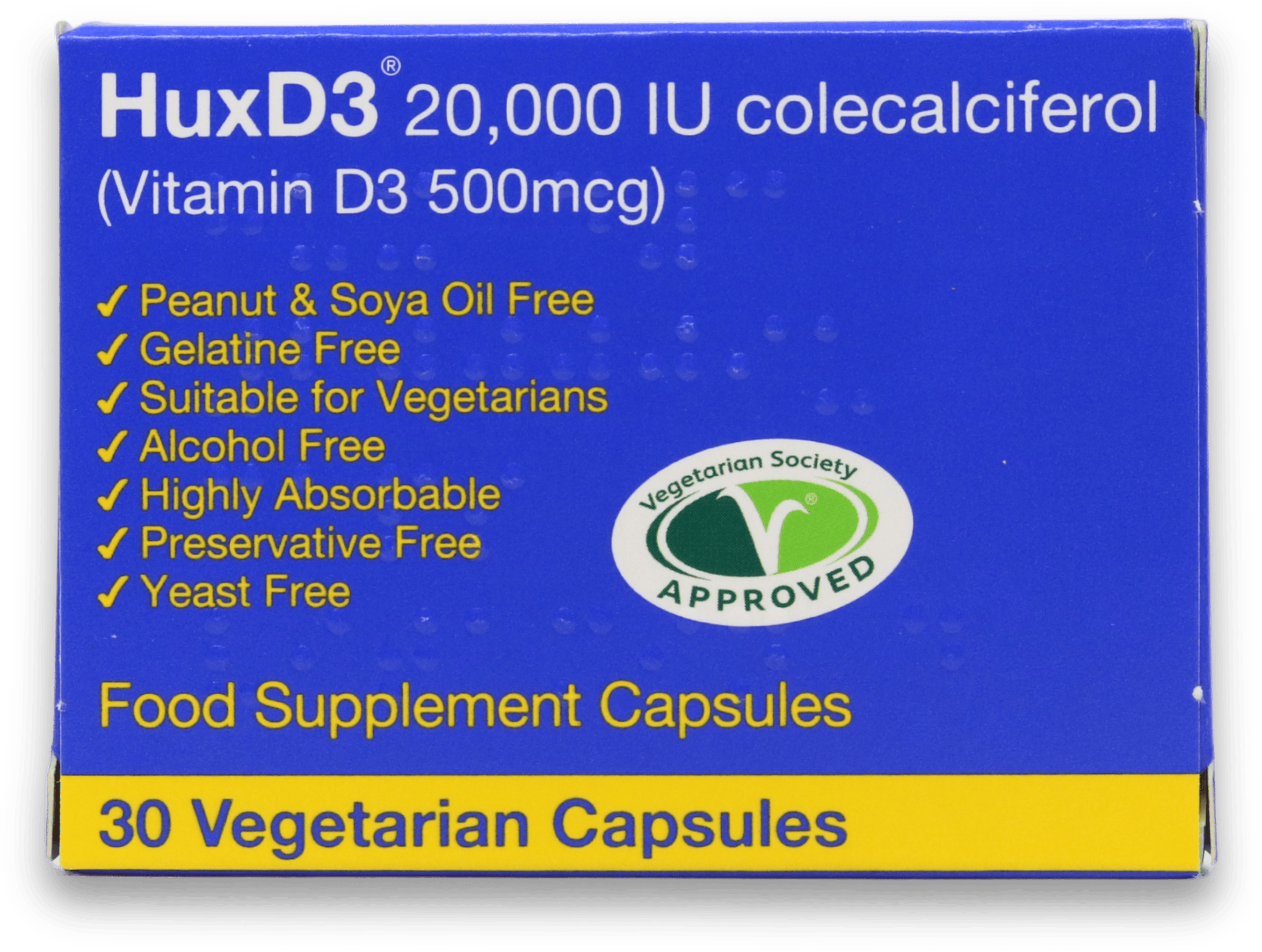 HuxD3 20,000IU Vitamin D3 500mcg 30 Capsules