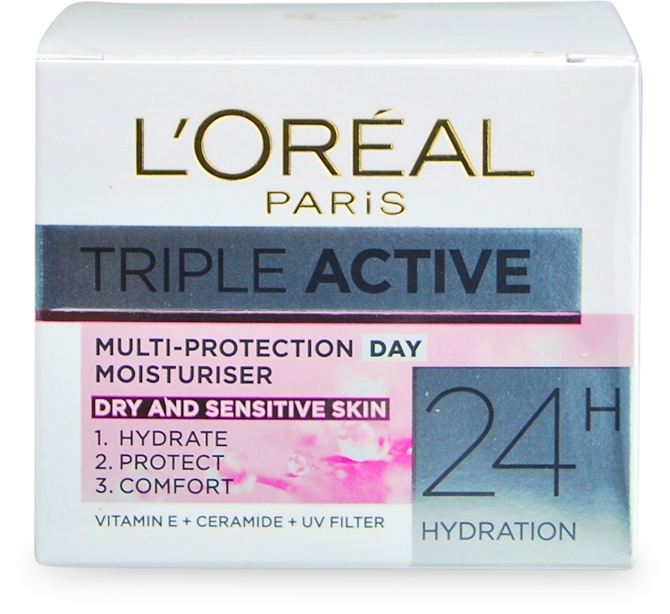 Photos - Cream / Lotion LOreal L'Oréal Paris Triple Active Day Moisturiser Dry & Sensitive Skin 50ml 