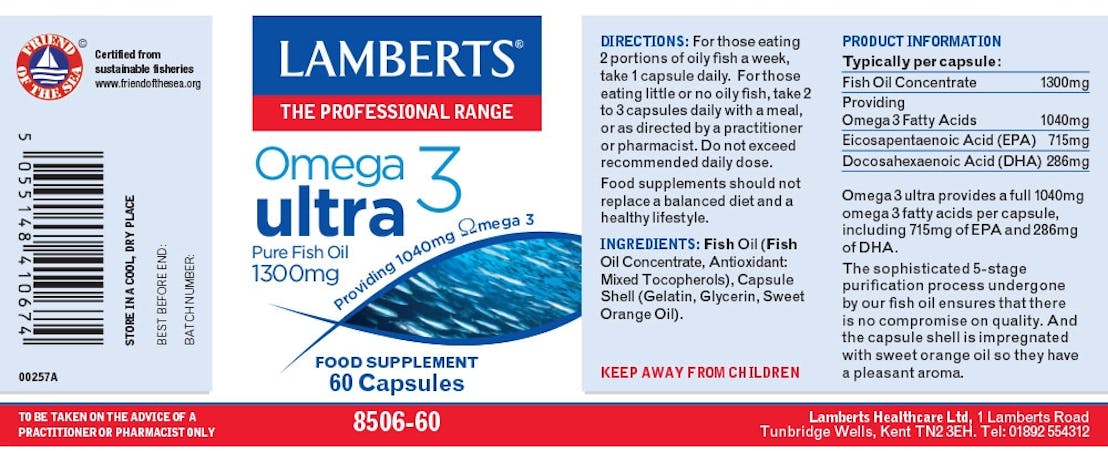 Lamberts Omega 3 Ultra Pure Fish Oil 1300mg 60 Capsules - 2
