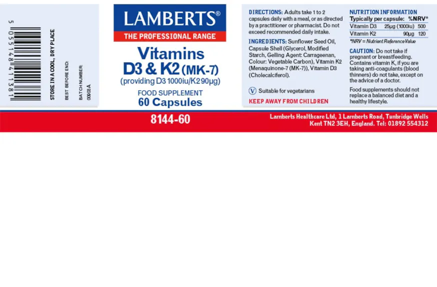 Lamberts Vitamins D3 1000iu & K2 90µg 60 Capsules - 2