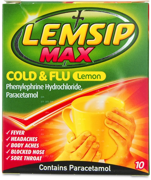 Lemsip Cold & Flu Max Strength Lemon Sachets (10)