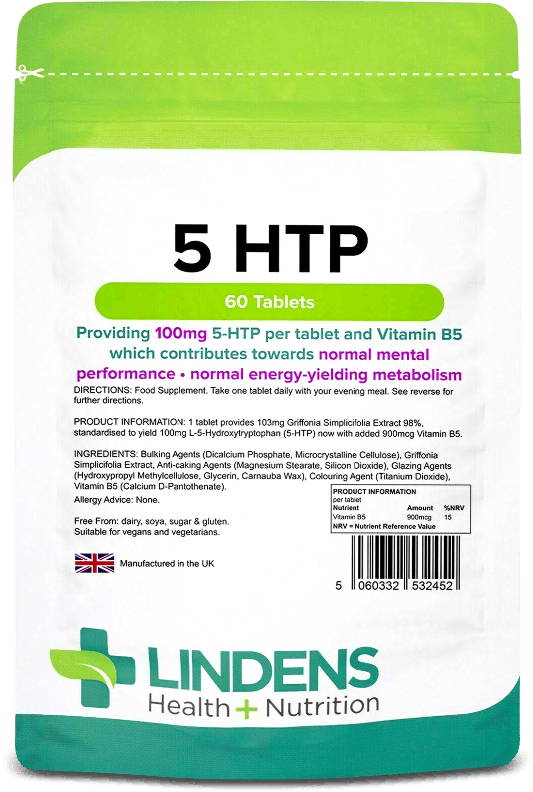 Lindens Health + Nutrition 5 HTP 100mg 60 Tablets