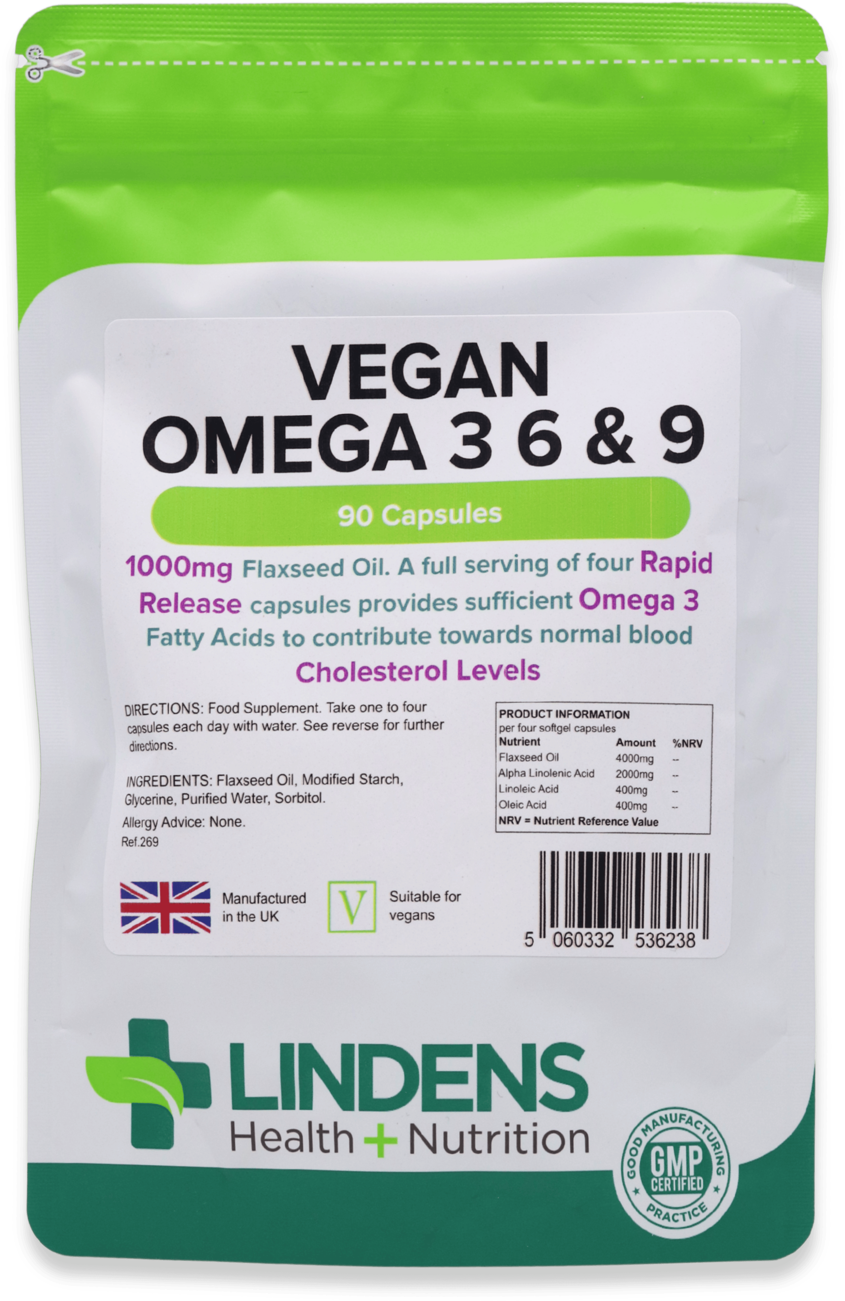 Lindens Health + Nutrition Vegan Omega 3 6 & 9 1000mg 90 Capsules