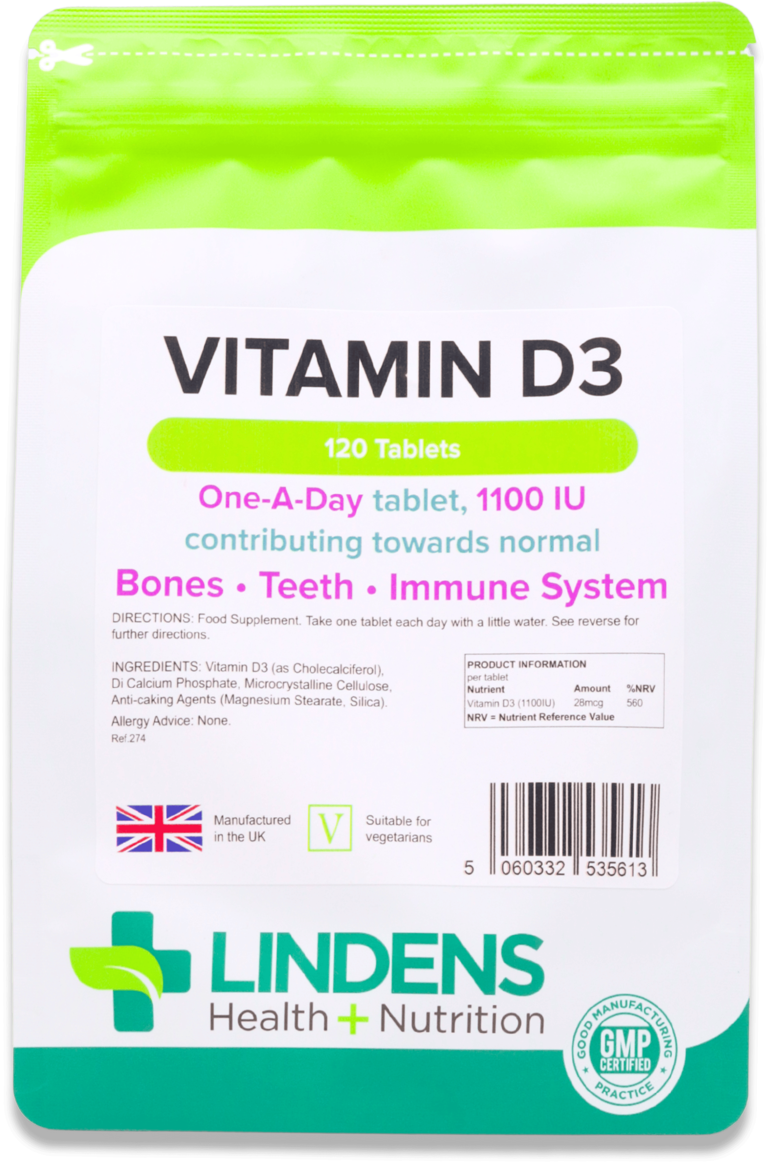 Lindens Health + Nutrition Vitamin D3 1000IU 120 Tablets