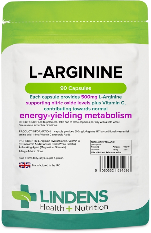 Lindens Health + Nutrition L-Arginine 500mg 90 Capsules