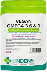 Lindens Health + Nutrition Vegan Omega 3 6 & 9 1000mg 360 Capsules