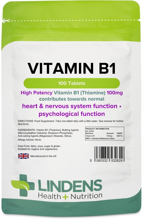 Lindens Health + Nutrition Vitamin B1 100mg 100 Tablets