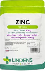 Lindens Health + Nutrition Zinc Citrate 50mg 100 Tablets