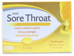 MAC Sore Throat Honey & Lemon 0.6mmg Lozenges 12 Pack