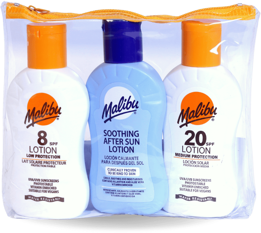 Malibu Travel Set Sun Lotion SPF 20, SPF 15, & After Sun 100ml
