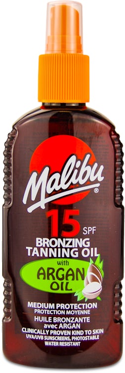 tweet der bodsøvelser Malibu Tanning Oil Argan SPF15 200ml | medino