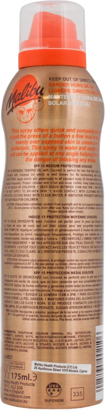 Malibu Tanning Oil with Coconut Spray SPF15 175ml - 2