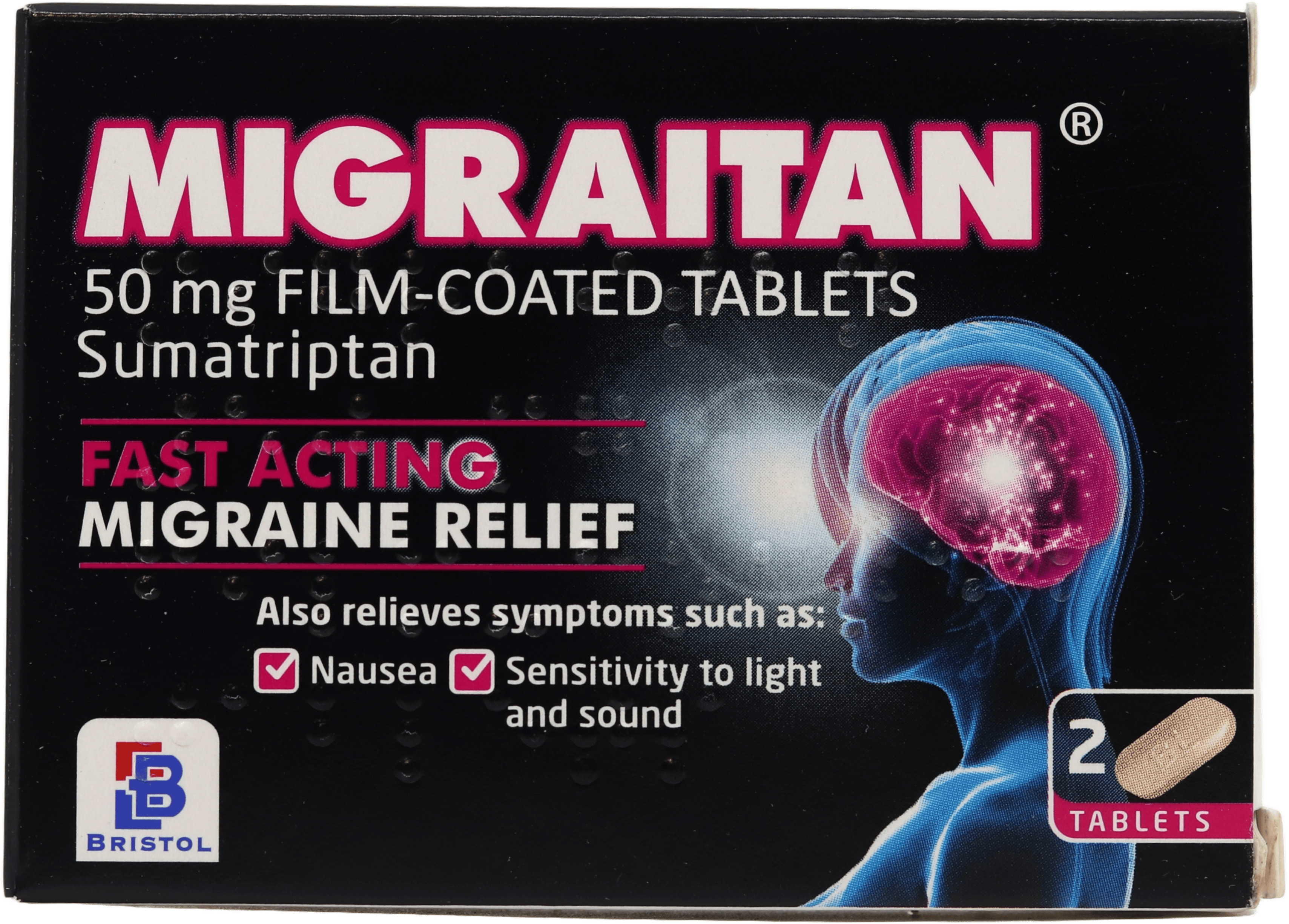 Migraitan Sumatriptan 50mg 2 Tablets