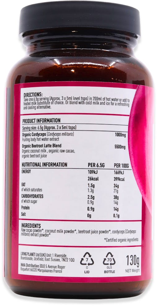 Mushrooms For Life Organic Cordyceps Beetroot Latte 130g - 3