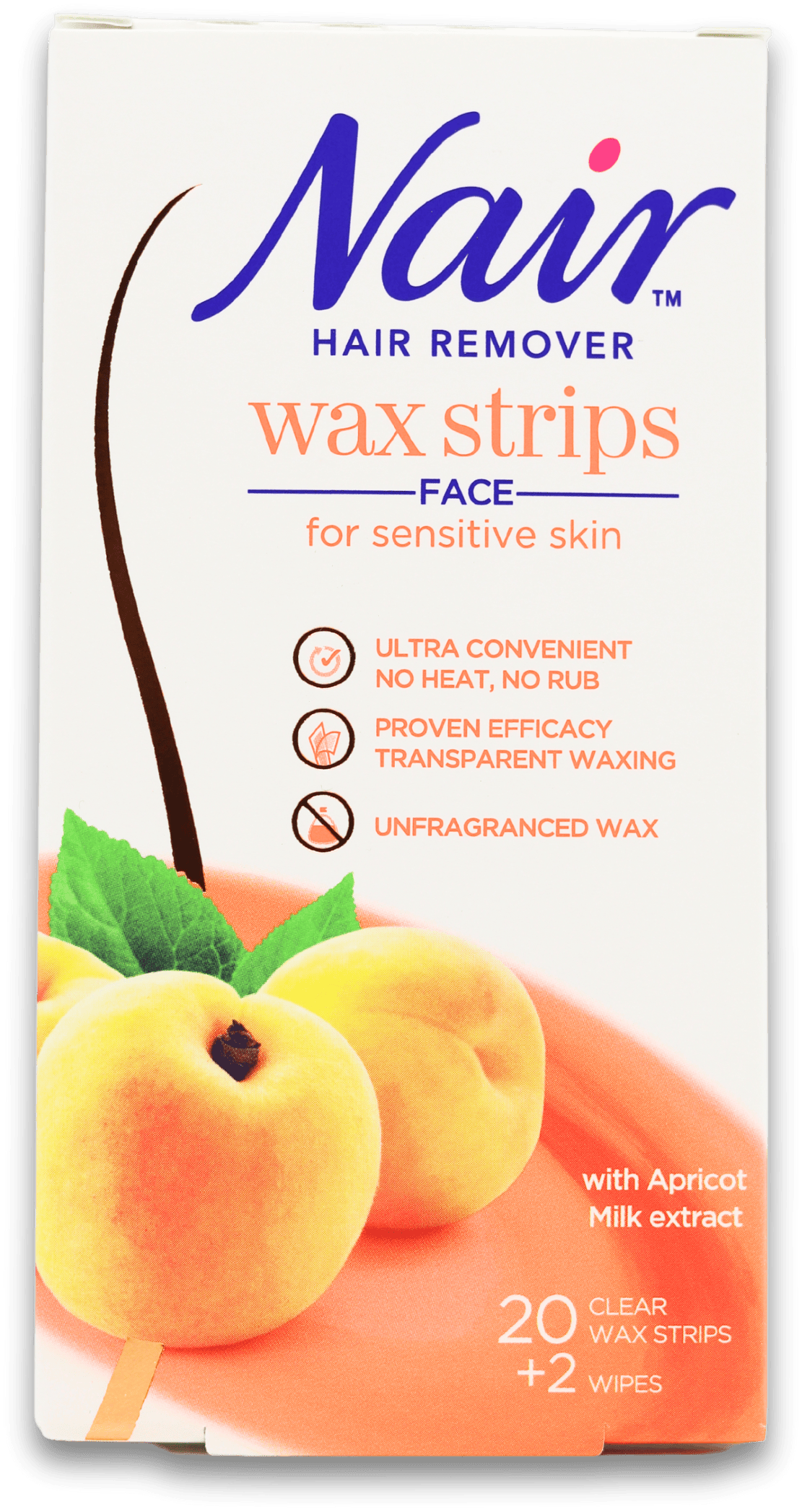 Nair Face Wax Strips for Sensitive Skin with Apricot Milk Extract 20 Strips