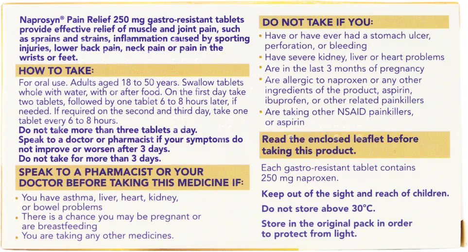 Naprosyn Pain Relief 250mg Gastro-Resistant 9 Tablets - 2