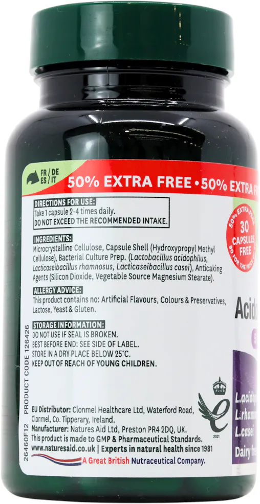 Nature's Aid Acidophilus Complex 90 Capsules - 3