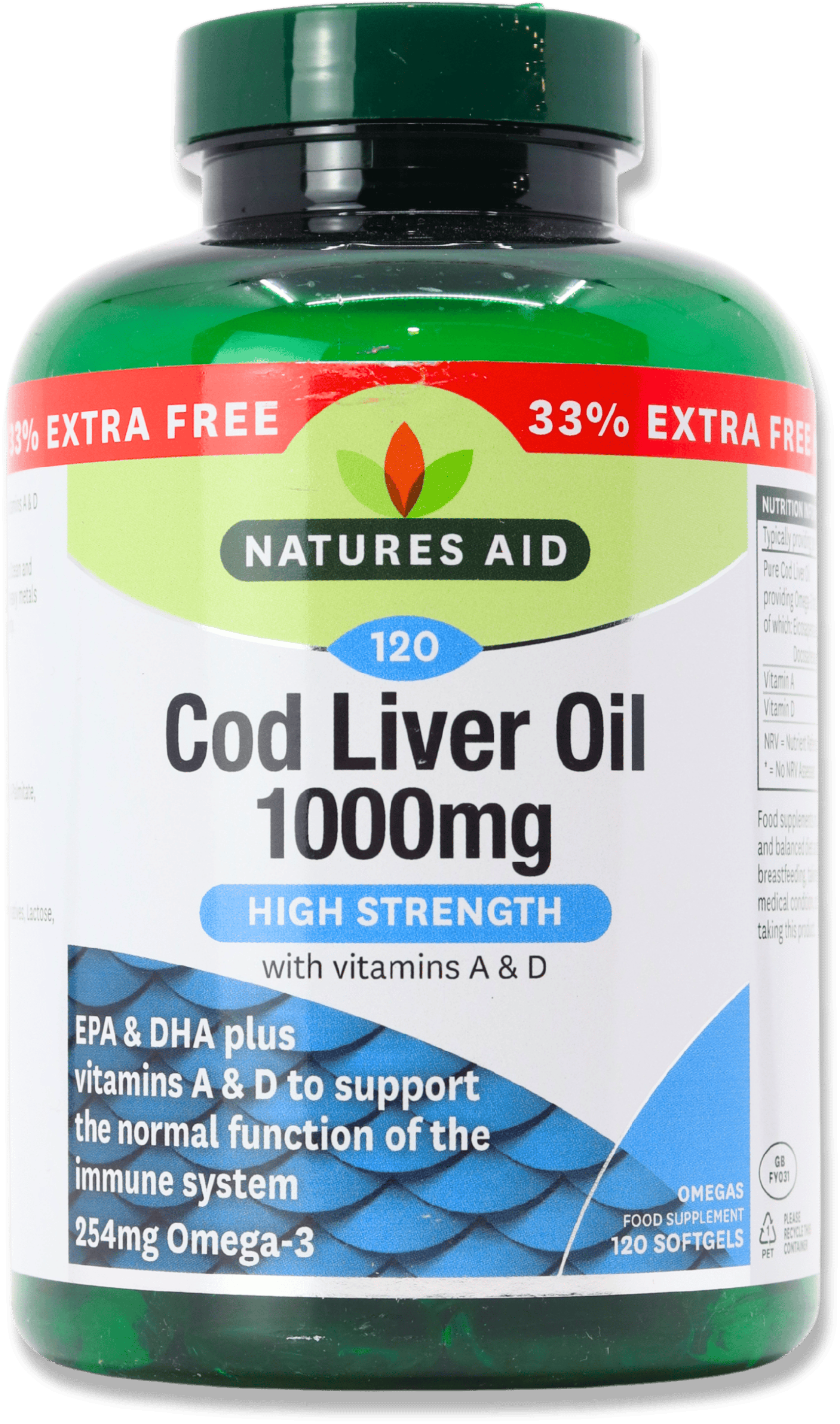 Nature's Aid Cod Liver Oil 1000mg High Strength 120 Softgels