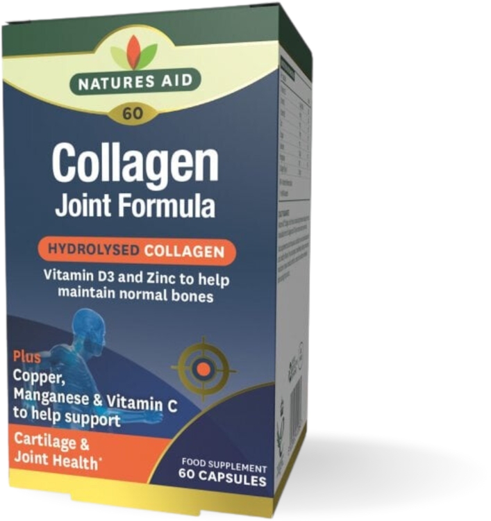 Natures Aid Collagen Joint Formula with Vitamin D3 & Zinc, plus Copper, Manganese & Vitamin C 60 VCaps in Clear