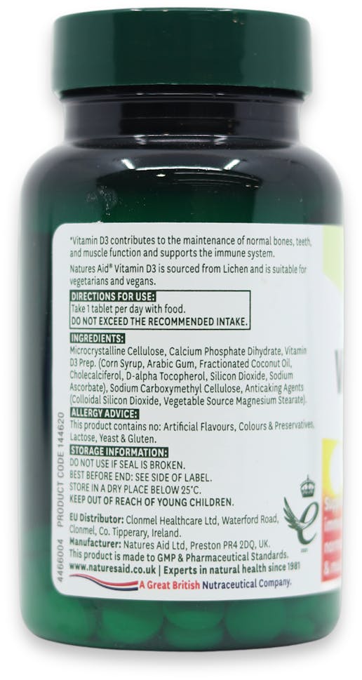 Nature's Aid Vegan Vitamin D3 1000iu 60 Tablets - 2