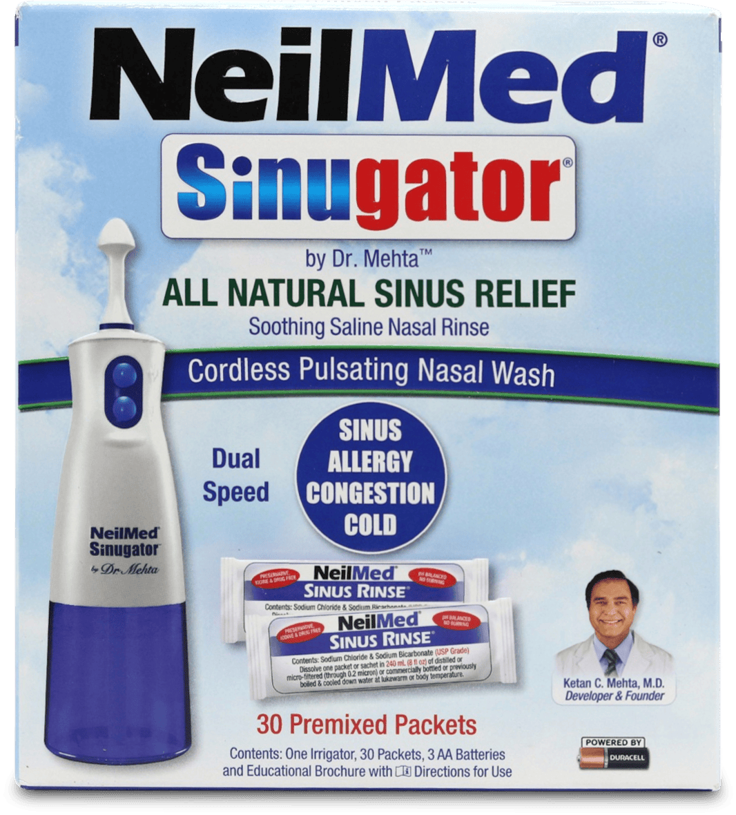 NeilMed Sinugator Cordless Pulsating Nasal Wash 30 Premixed Packets