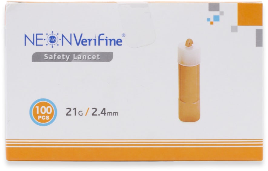 Neon Verifine Safety Lancets 21g X 2.4mm 100 Pack