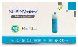 Neon Verifine Safety Lancets 30g X 1.8mm 100 pack
