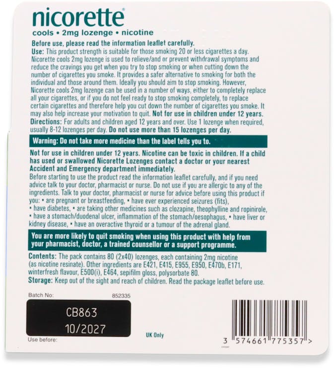 Nicorette Cools Mint 2mg 80 Lozenges - 2