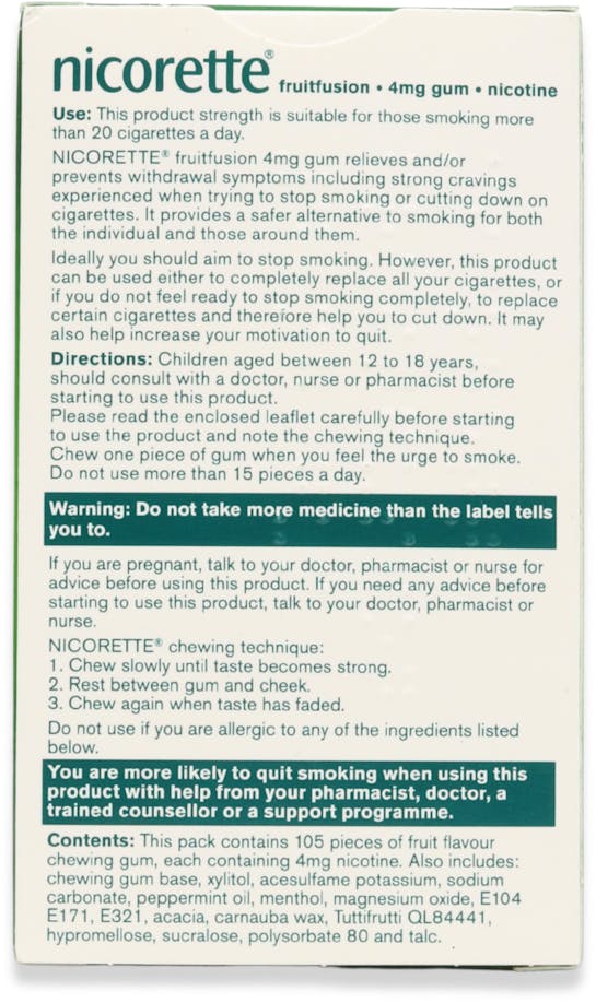 Nicorette Fruitfusion 4mg Nicotine Gum 105 Pack - 2
