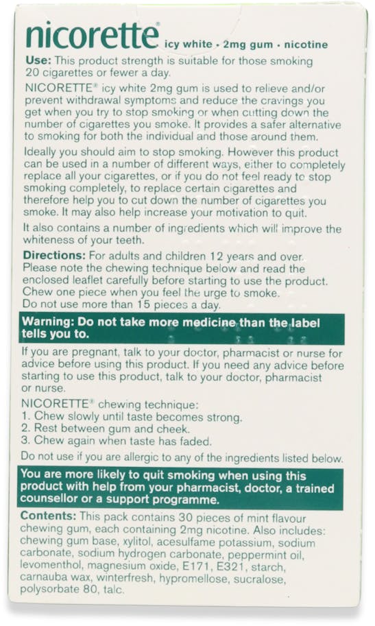 Nicorette Icy White 2mg Nicotine Gum 30 Pack - 2