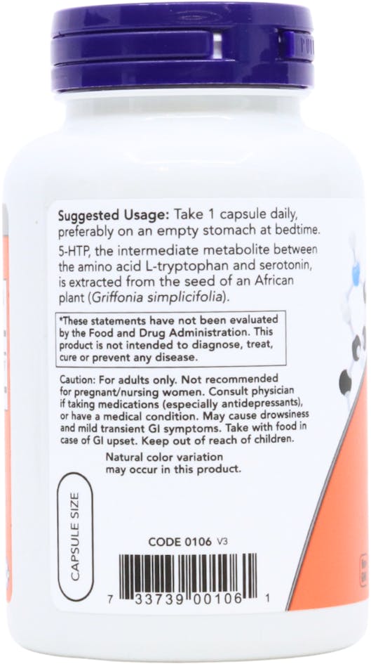 NOW Foods 5-HTP 100mg 120 Veg Capsules - 2